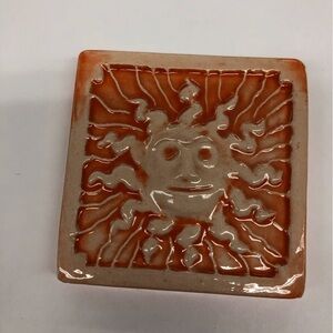 Handmade Ceramic Tile: Red-Orange Sun